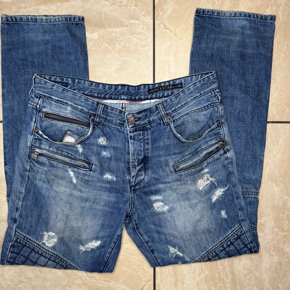 Rockstar Men's Relaxed Fit Ripped Denim Jeans